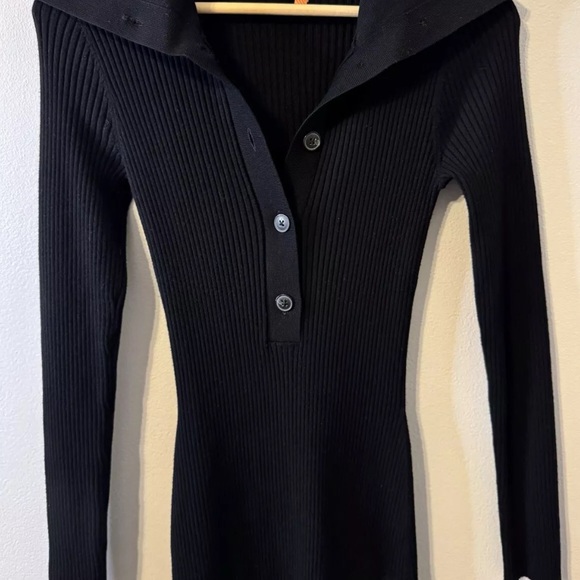 REISS MADDISON RIBBED KNITTED MIDI DRESS black button collar xl extra large NWOT - Picture 6 of 8